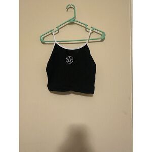 Body Rage Black Pentagram Embroidered Crop Top Cami Goth Grunge Large